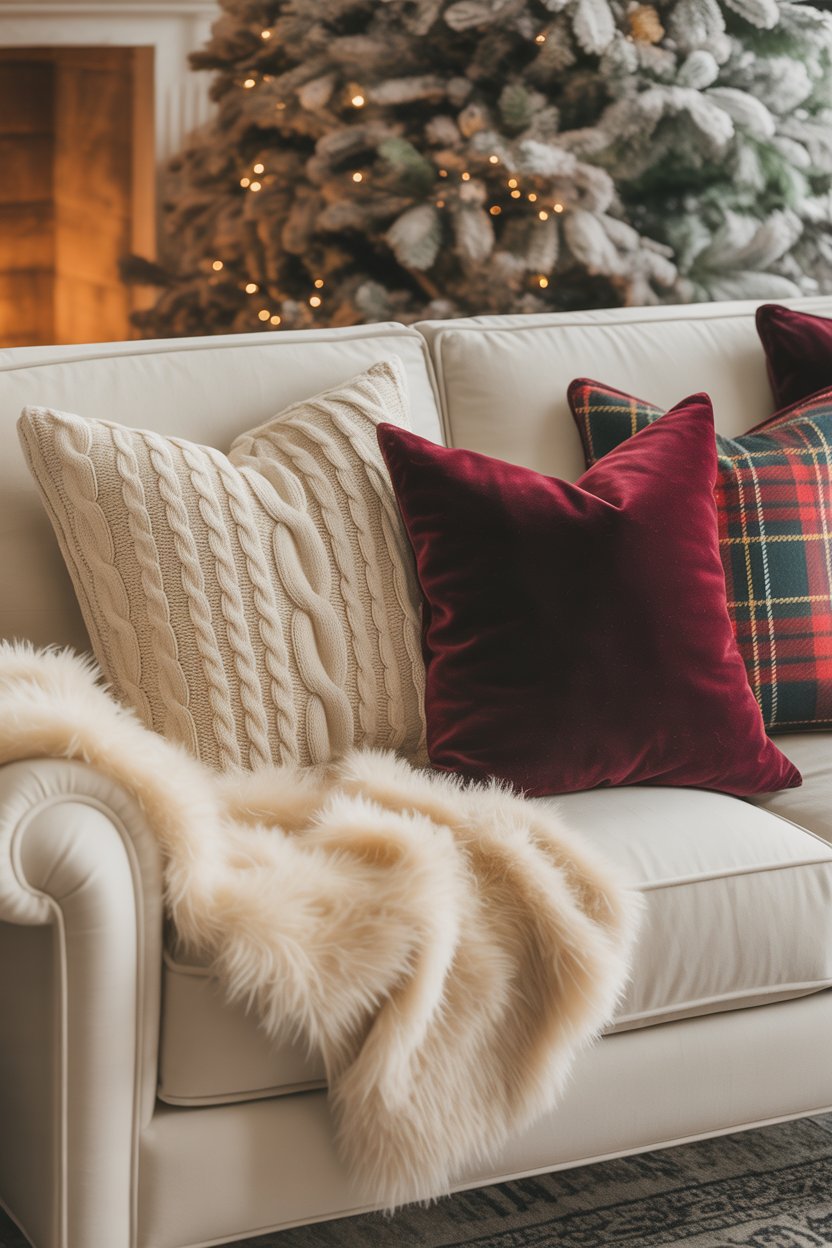 Trade everyday pillows for holiday patterns or textures.