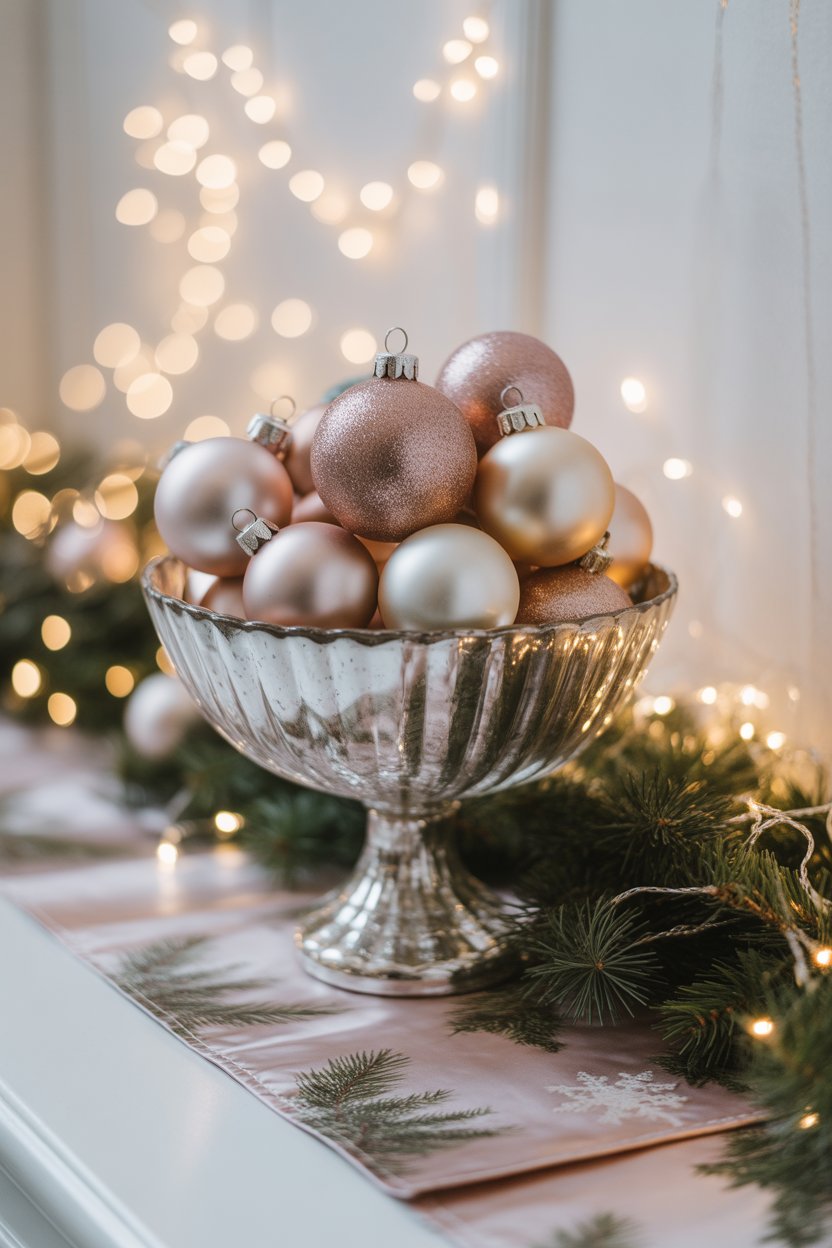 Use leftover ornaments to decorate your tabletops.