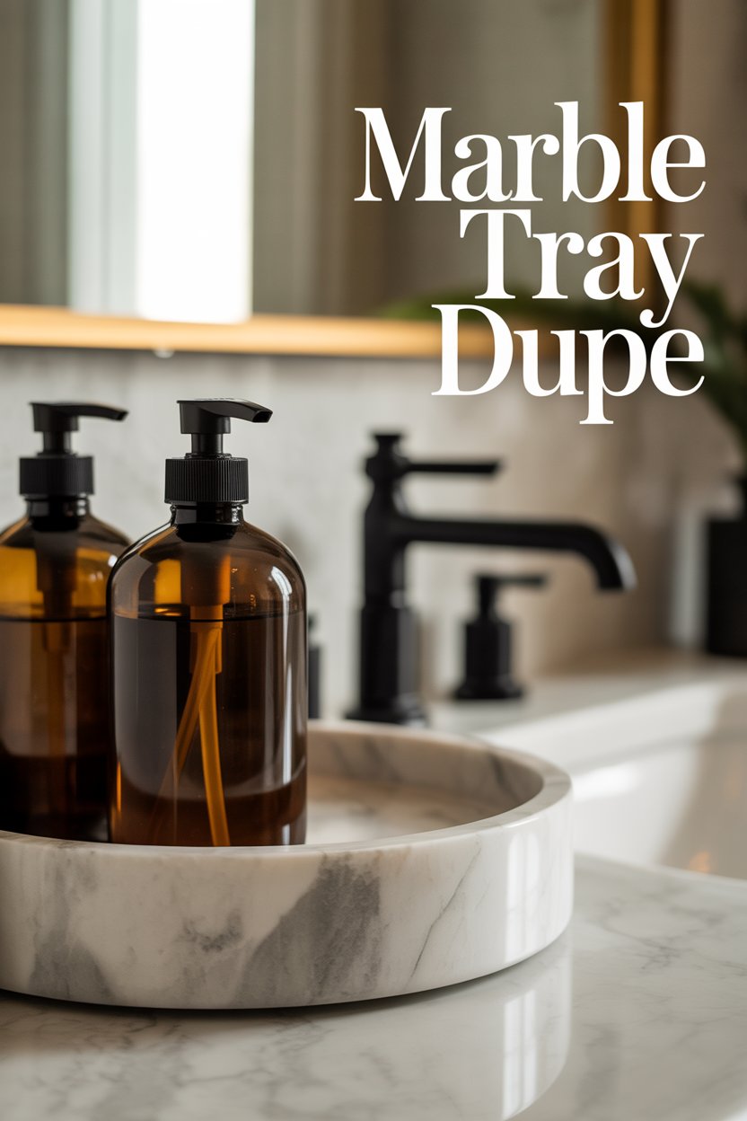 White-and-gray veining instantly polishes vanities.