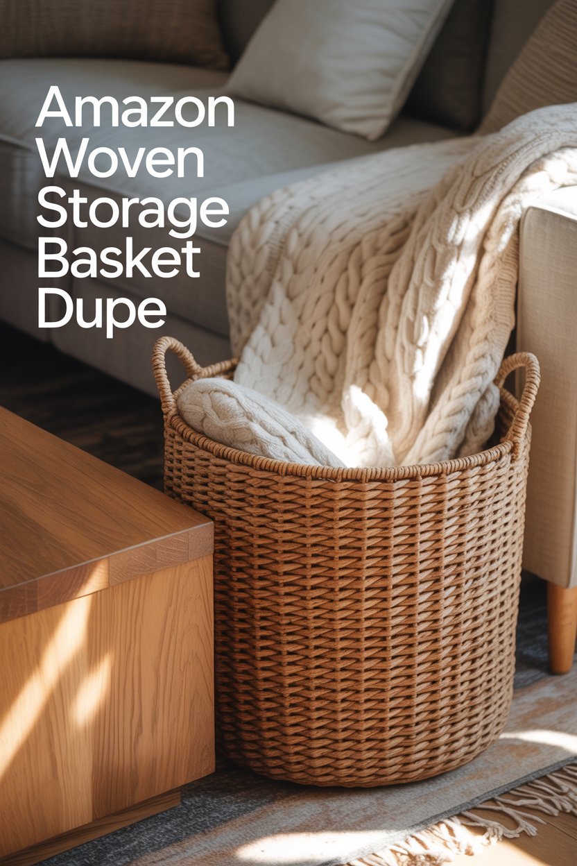 Chunky seagrass or jute baskets hide clutter while adding organic warmth.