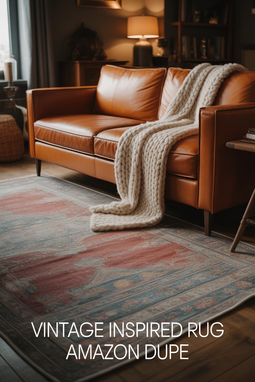 Faded blues, terracotta, and taupe threads give that well-traveled look—minus the flea-market hunt.