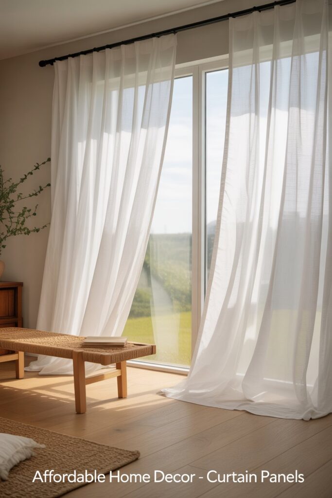 Sheer or linen-look panels instantly soften a room. For the biggest impact, hang them high and wide to make your ceilings look taller. 