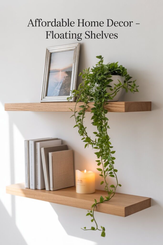 Floating shelves let you display plants, books, or art without taking up floor space.