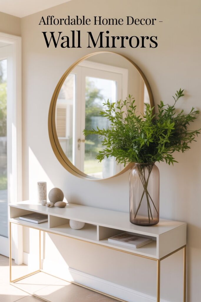 Mirrors make small rooms look larger and bounce natural light. For under $50, you can find round, arched, or minimal frame options.