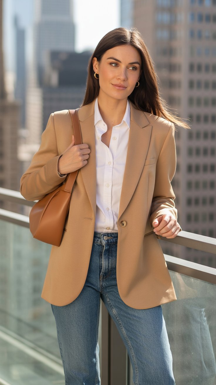 A softly structured blazer in brushed twill instantly elevates denim or leggings. Choose camel, charcoal, or black for maximum remixing; a slightly nipped waist and longer back hem create a flattering column.