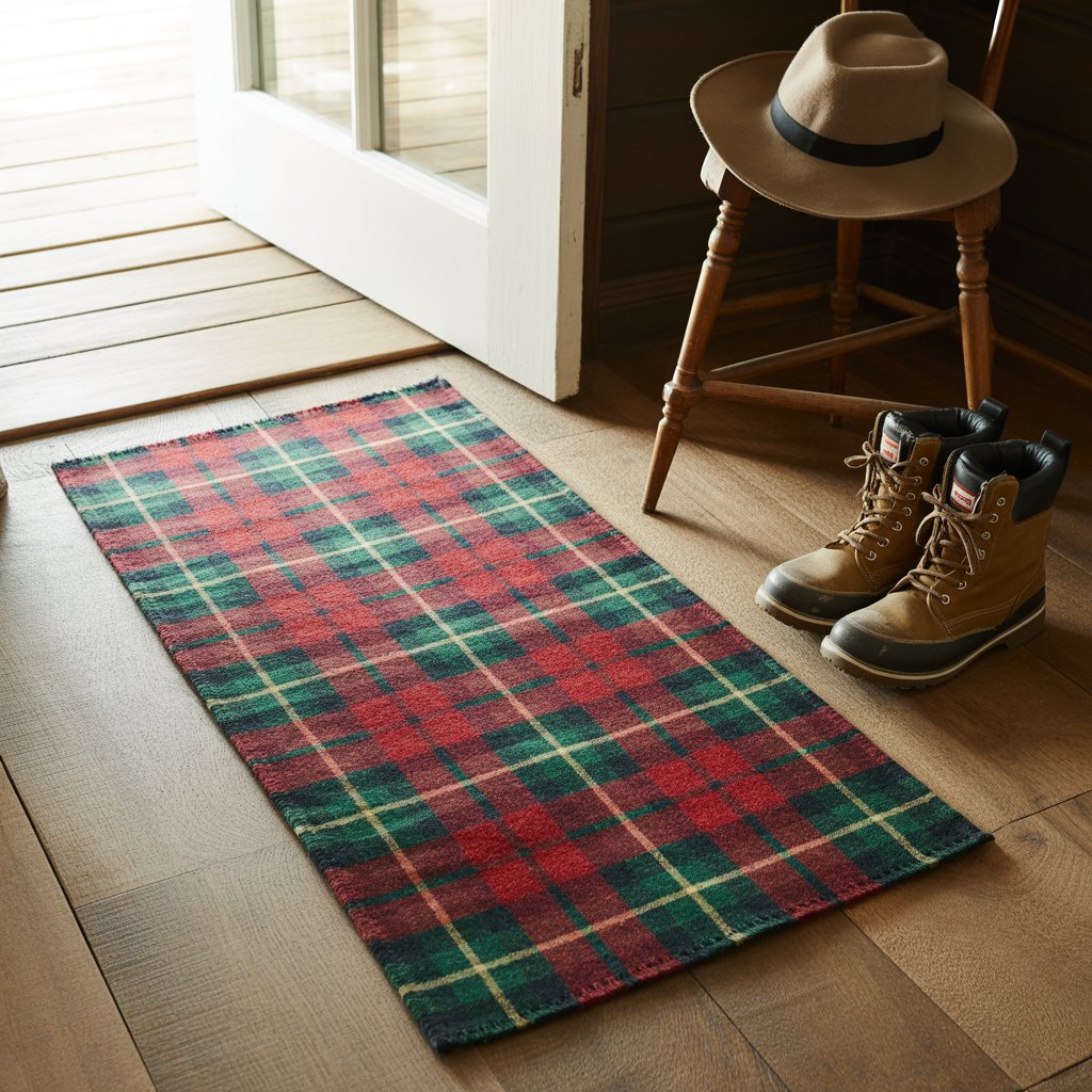 A seasonal rug in the entryway makes a big first impression. It’s functional and stylish, grounding your space with holiday cheer.