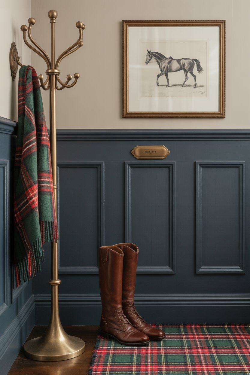 Introduce subtle nods to the polo field: a framed horse sketch, a leather catch-all for keys, or vintage riding boots standing sentinel by the door.