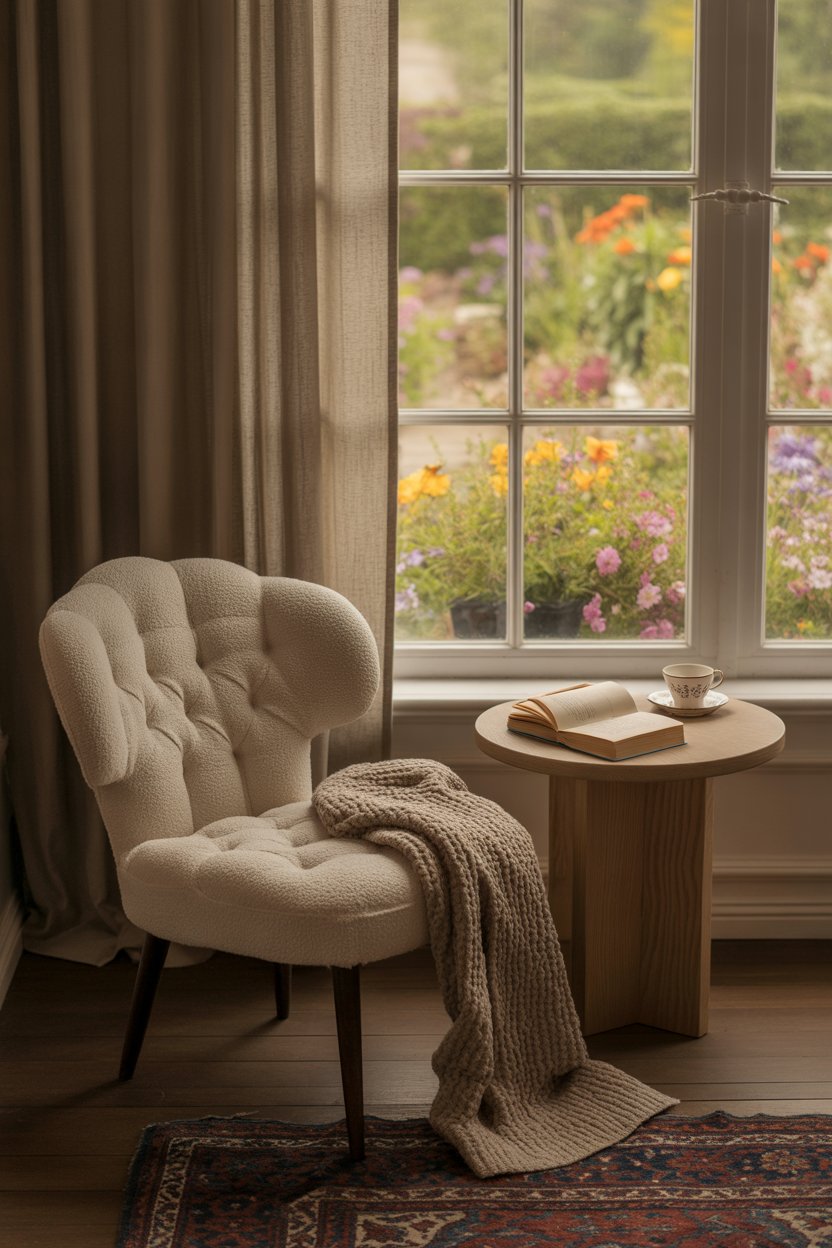 Create spaces that invite pause — a reading chair by the window, a soft rug by the bed, a breakfast nook that catches morning light. 