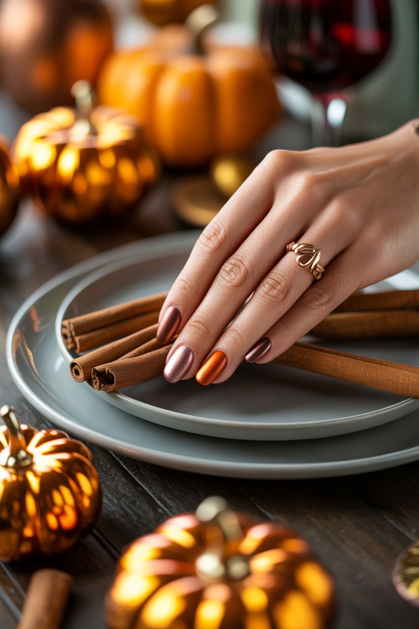 Chrome is back, and this time it’s going warm. Rust and copper finishes bring depth and shine without veering metallic holiday.