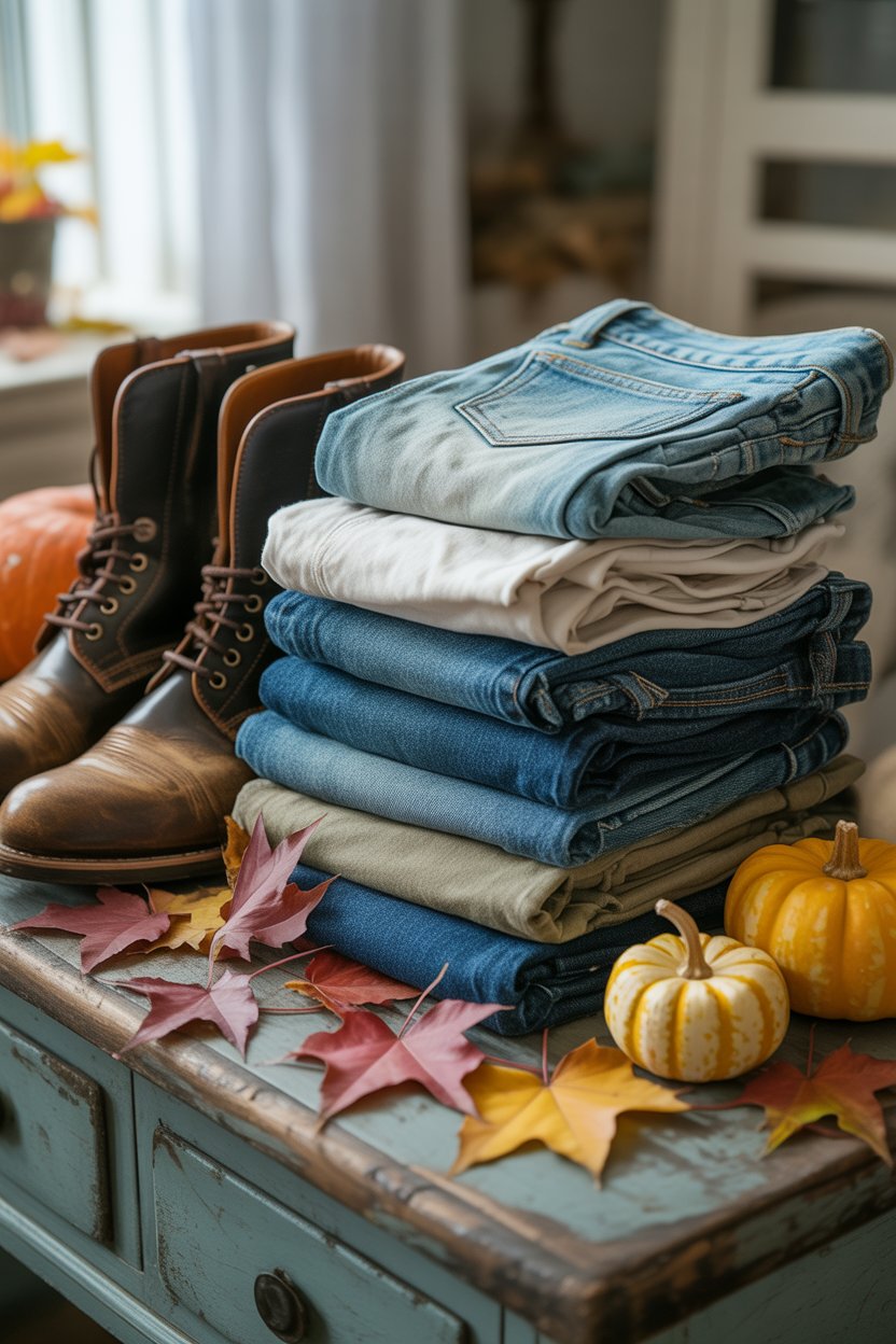 Start with your weekend jeans—the soft, lived-in pair that fits like a glove. 