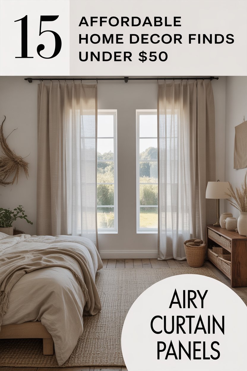 Sheer linen-look panels hung high and wide elongate ceilings and soften windows.