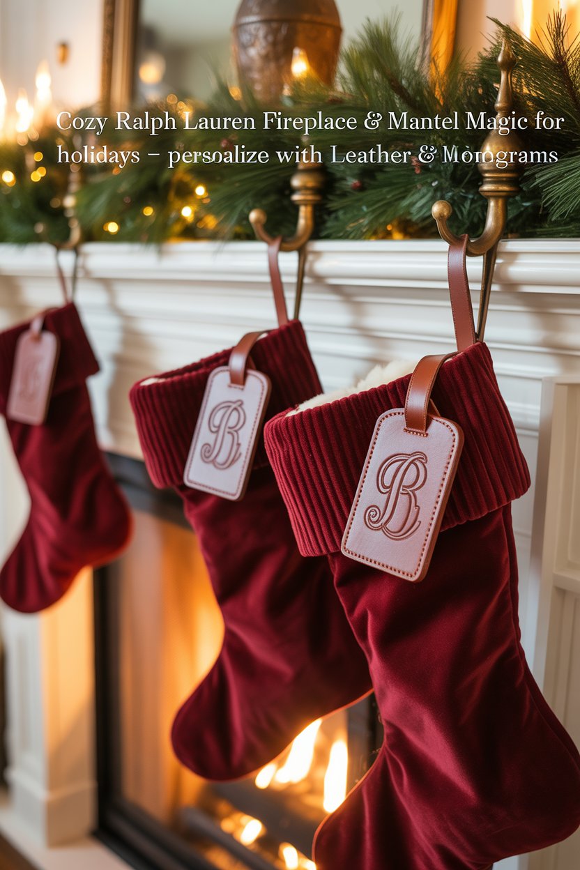 Slip leather luggage tags or gold-foil monogram ornaments onto stockings for bespoke flair.