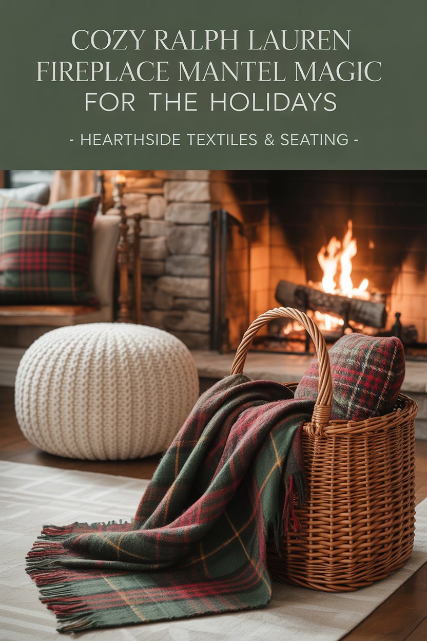 Finish with a chunky knit pouf or a plaid floor pillow beside a stacked basket of blankets.
