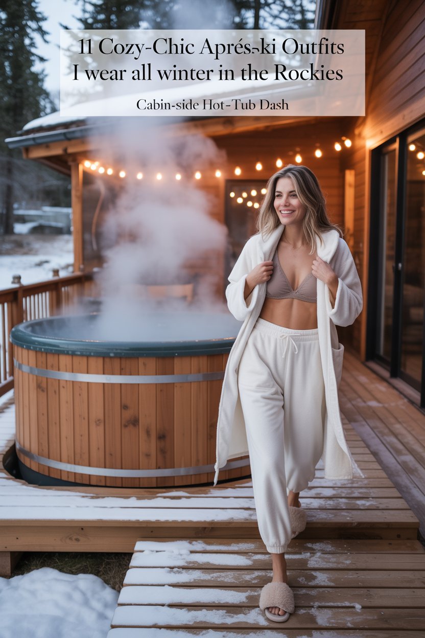 Over my swimsuit I throw on terry jogger shorts, sweater, and vest or a terrycloth robe —towel in one hand, s’more supplies in the other.