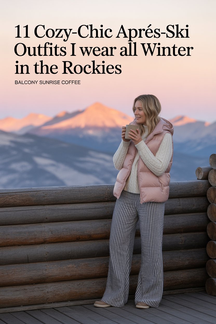 Striped waffle-knit wide-leg pants echo the log beams of my deck, while a blush vest softens the neutral palette.