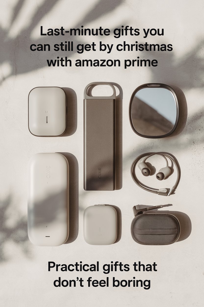 rechargeable hand warmers, slim power bank, LED travel mirror, matte-black wireless earbuds, waterproof clip speaker