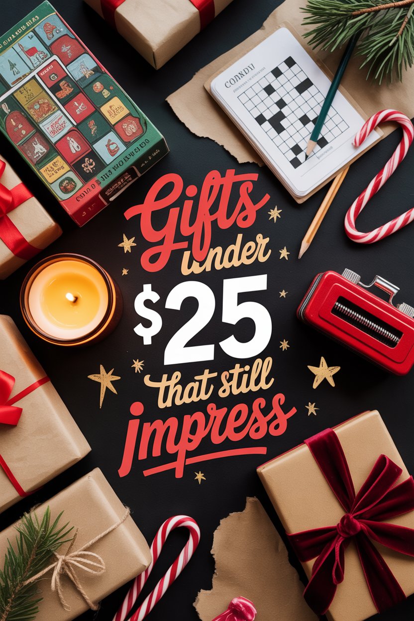 card game box, crossword book, amber candle, mini toolbox, classic notebook