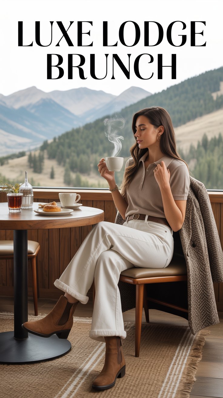 Combine an oatmeal cashmere polo with white fleece-lined jeans, chestnut suede ankle boots, and a hazelnut tweed coat for an earthy, elevated palette.