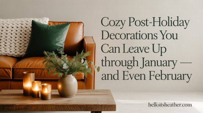 Think textured throws, softly glowing lanterns, and greenery that whispers “mountain retreat” instead of “merry and bright.” I