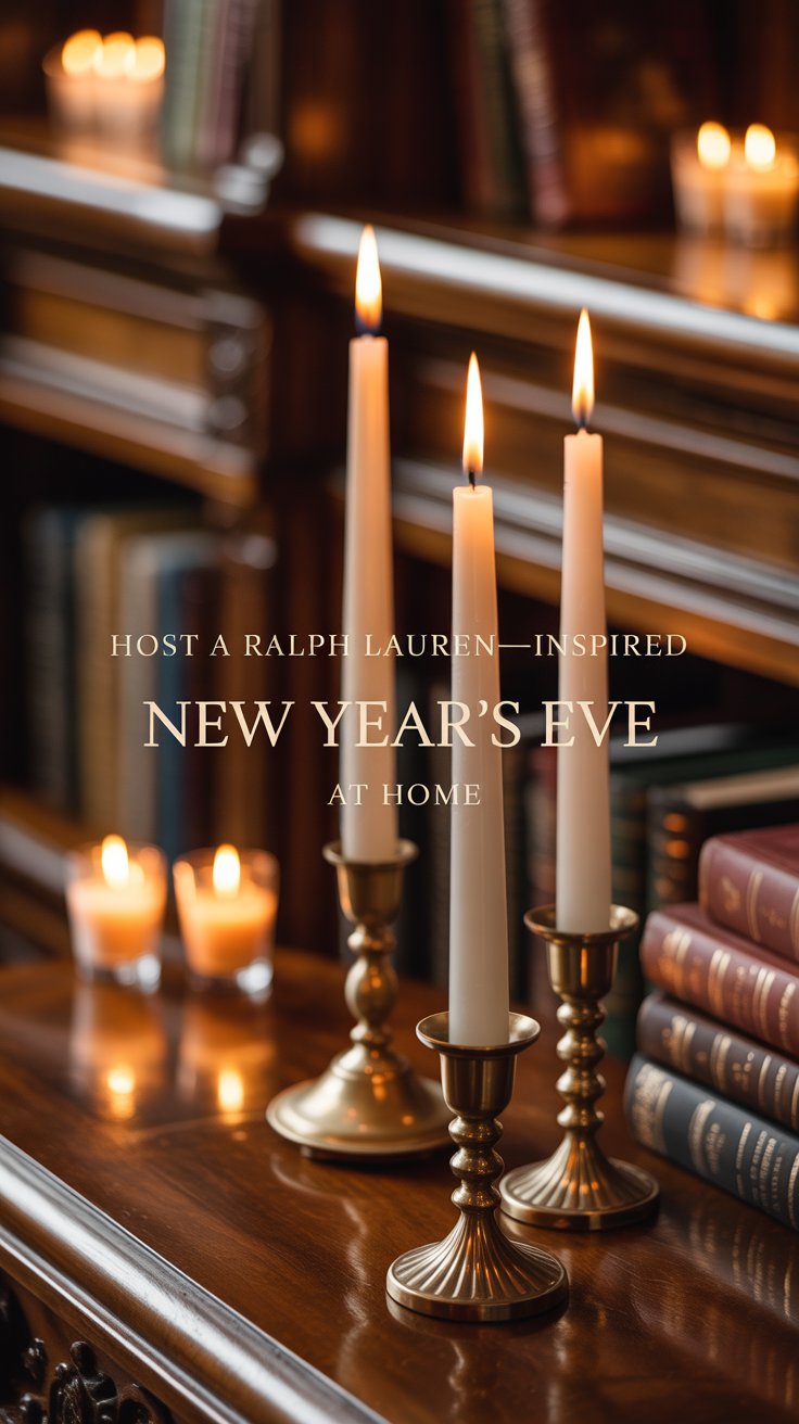 Nothing flatters a room—or a face—like candlelight. Cluster unscented ivory tapers in brass holders at varied heights, with low votives warming the room’s corners. 