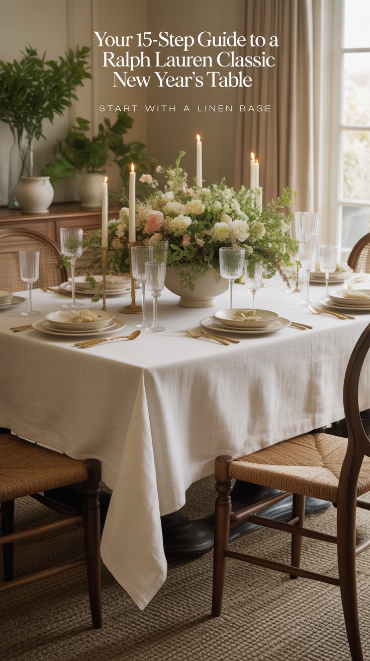 Start with the biggest visual real estate: the tablecloth. A crisp ivory linen drapes like the perfect white Oxford shirt, letting every other layer shine. 