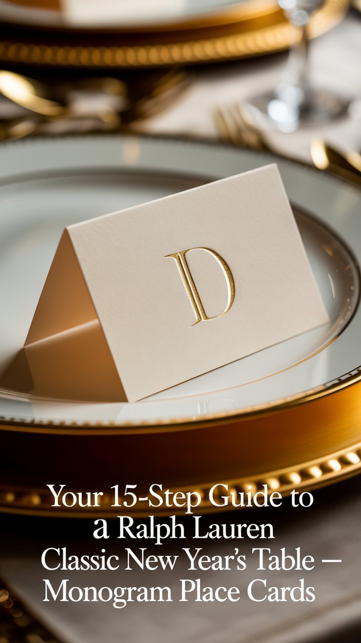 Personalize with cream tent cards embossed in gold serif letters—like bespoke shirt cuffs.