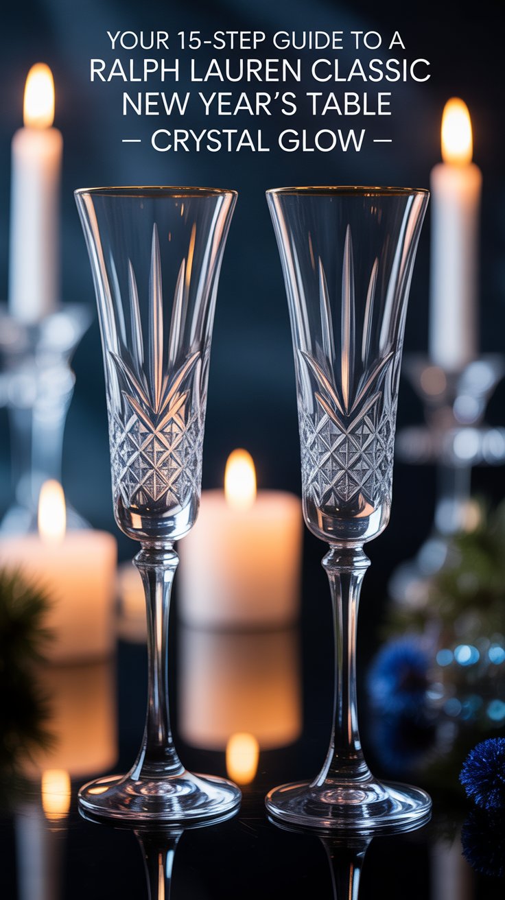 Mixed-pattern Waterford-style stems feel collected, not matchy. Vary heights—low double-old-fashioneds for water, lofty flutes for champagne.