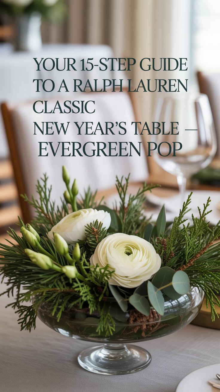 Keep florals at conversation height: 4–6" cedar and pine clippings laid runner-style.