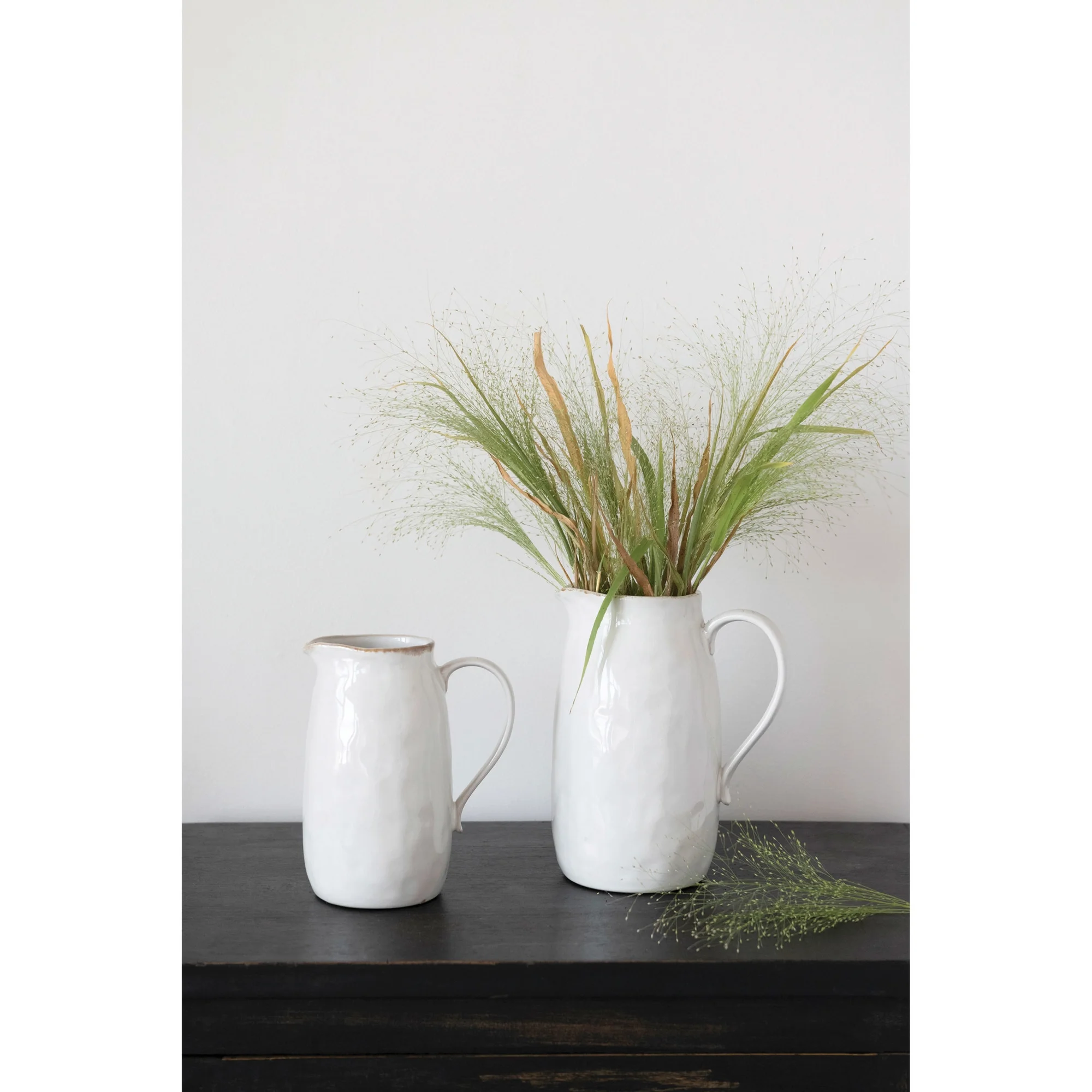 A white pitcher is a classic. It feels like a vintage find from a European market.