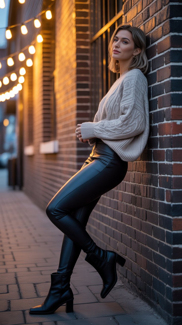 Instant edge, zero effort. Matte faux-leather leggings hug in all the right places and add just the right amount of shine.