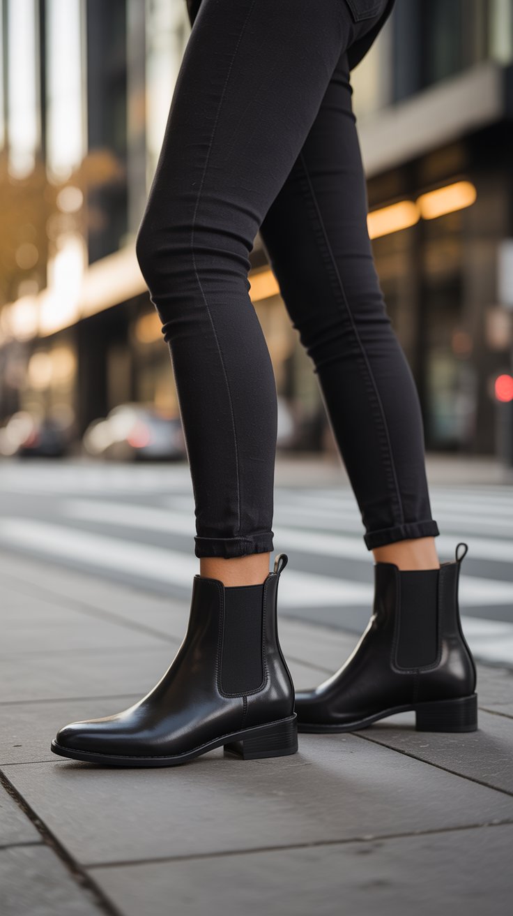 Ankle-hugging Chelsea boots in smooth black leather ground every outfit.
