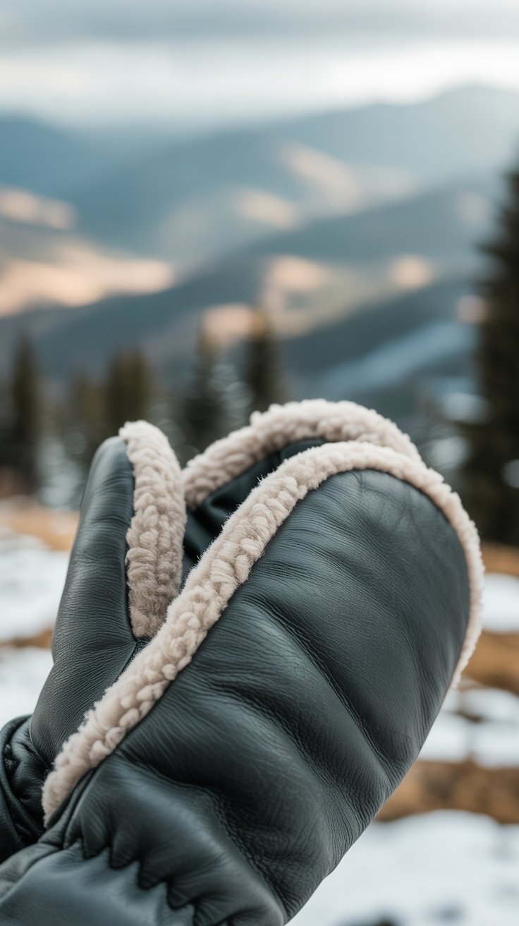  Charcoal leather waterproof mittens 