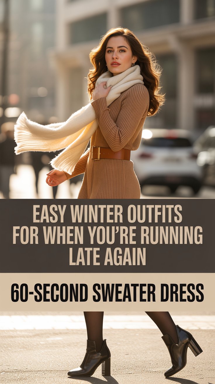 Slip into a ribbed merino-blend midi sweater dress and you’re 90 % done.