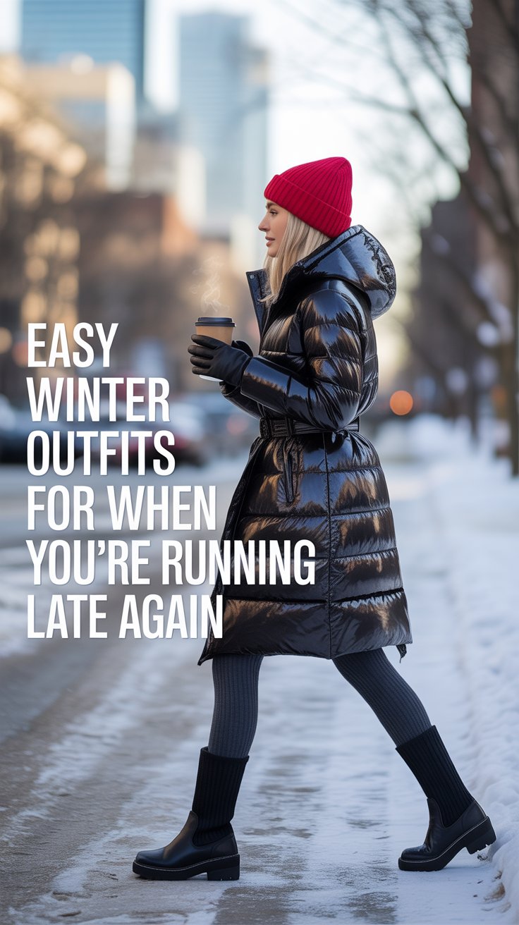 Grab a knee-length belted puffer in high-shine black; it looks luxe and locks in heat.