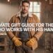 Man in waxed-canvas jacket and leather gloves standing in a workshop, surrounded by tools and wood shavings—visual for ‘Gift Guide for the Hands-On Guy.’