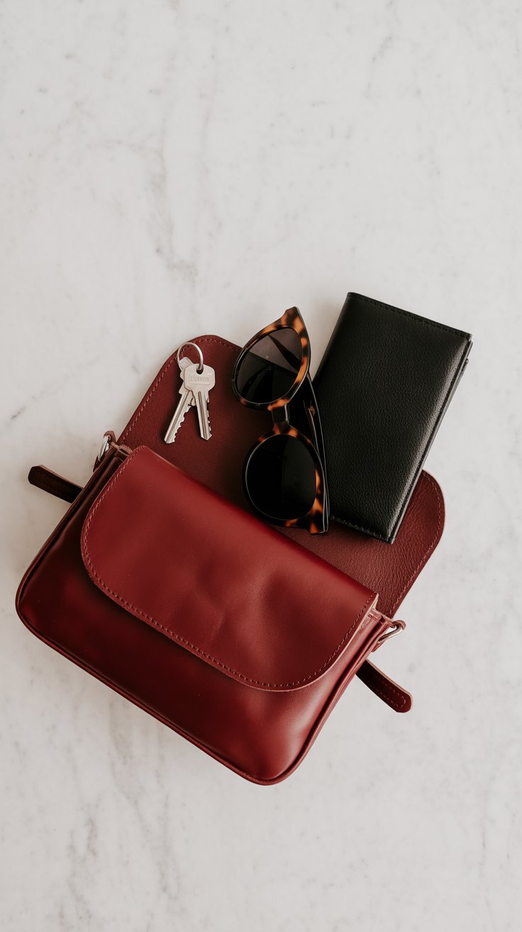 A boxy, top-handle bag in saffiano or pebbled leather elevates puffers and parkas. Choose deep oxblood or forest green to pop against neutrals; gold feet protect corners from slush puddles.