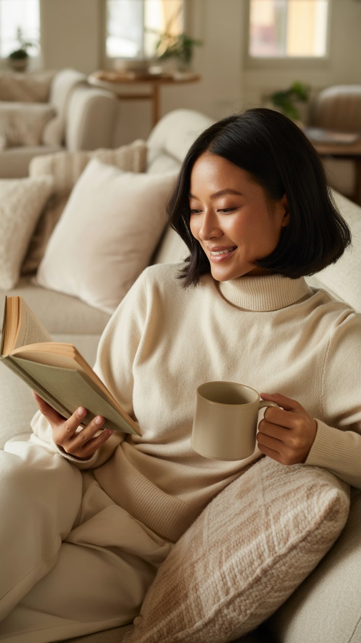 A feather-light, two-ply knit in ivory or black skims, not clings.