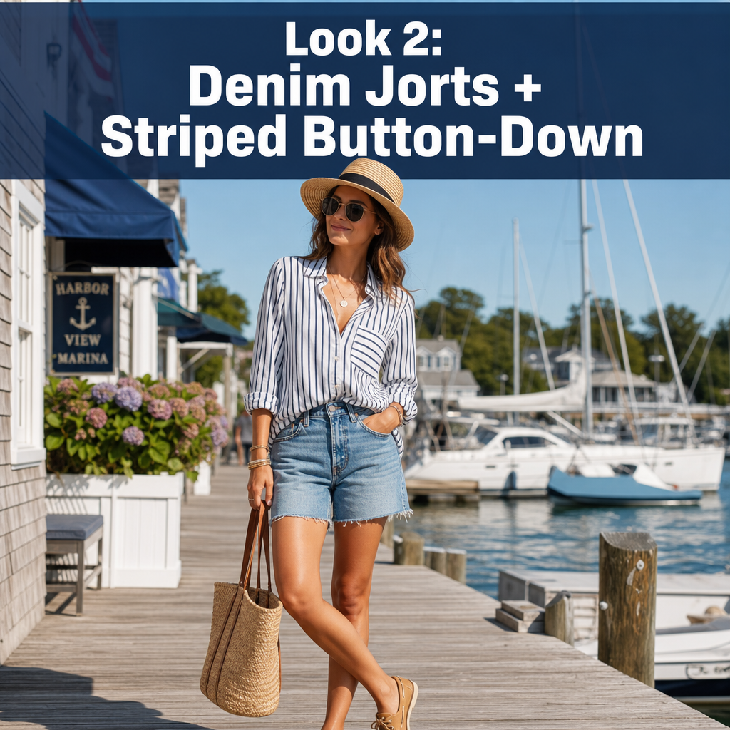 Denim Jorts and Striped Button-Down — sailor-core summer look