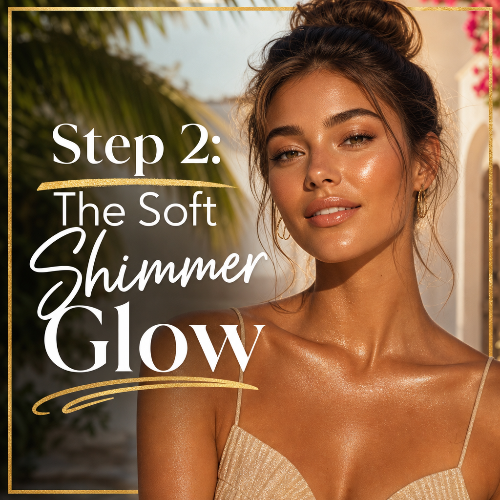 Summer shimmer glow — skin tint, shimmer body mist, shimmer lipstick