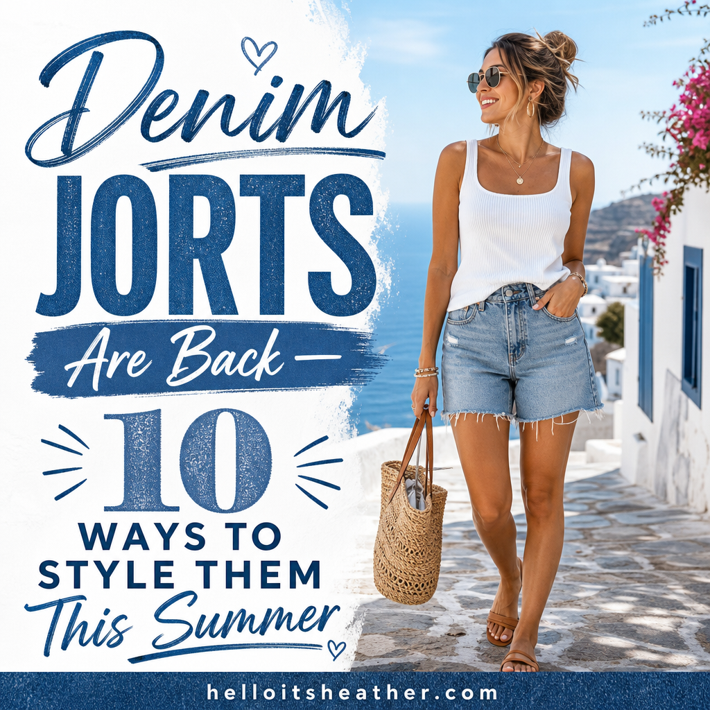 Pinterest pin — Denim Jorts Are Back and I'm Obsessed helloitsheather.com