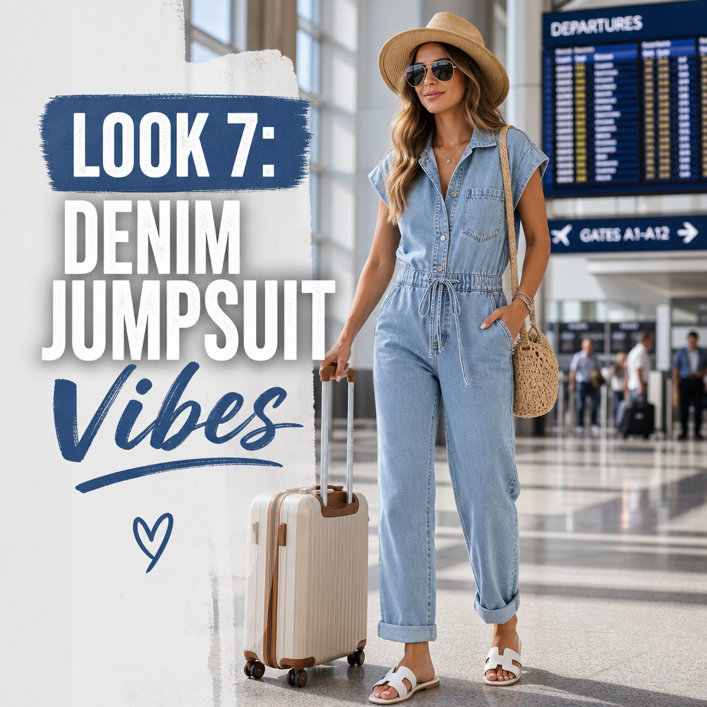 Light denim jumpsuit summer airport travel outfit