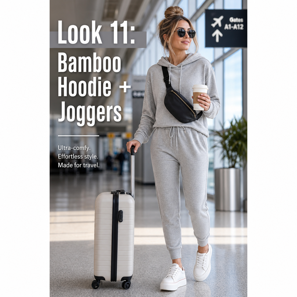 Bamboo hoodie tapered joggers summer airport travel outfit