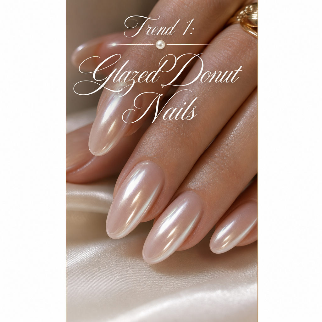 Glazed donut nails summer 2026 trend — sheer shimmer chrome nails