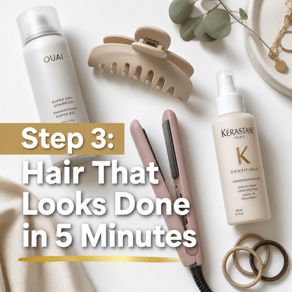 Quick back to school hair routine — dry shampoo claw clip hair tools