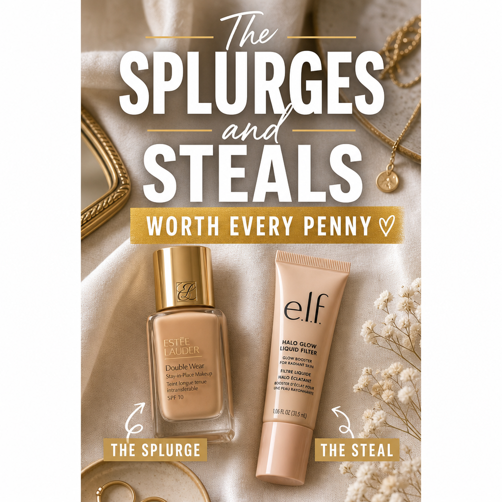 Amazon beauty splurge steal finds — luxury feel affordable price flat lay