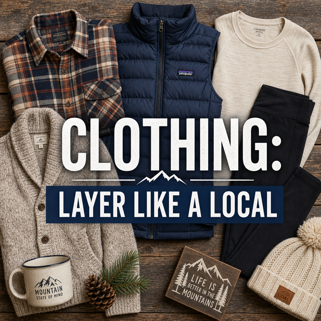Mountain town clothing packing — layers flannel vest leggings outfit