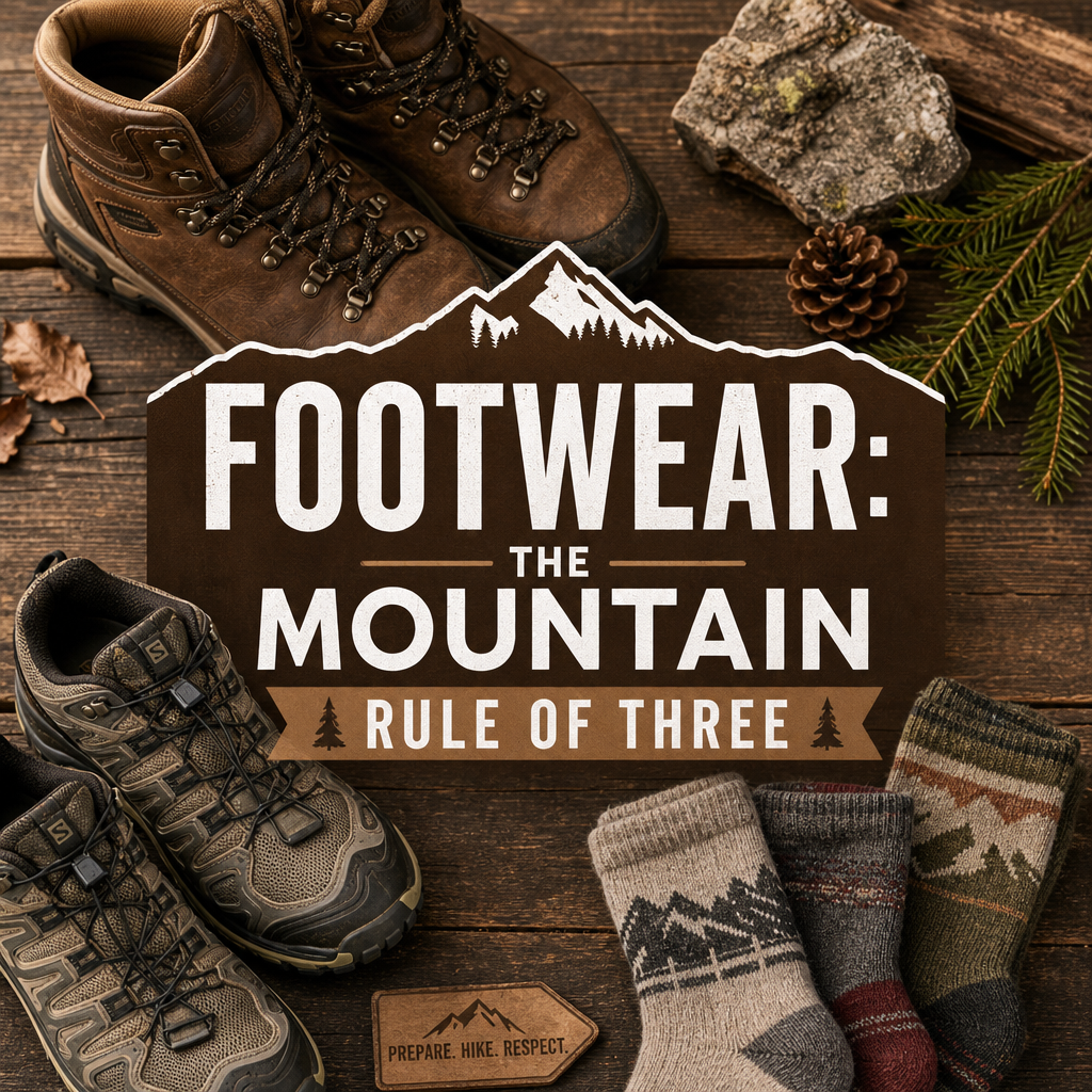 Mountain packing footwear — hiking boots trail sneakers wool socks