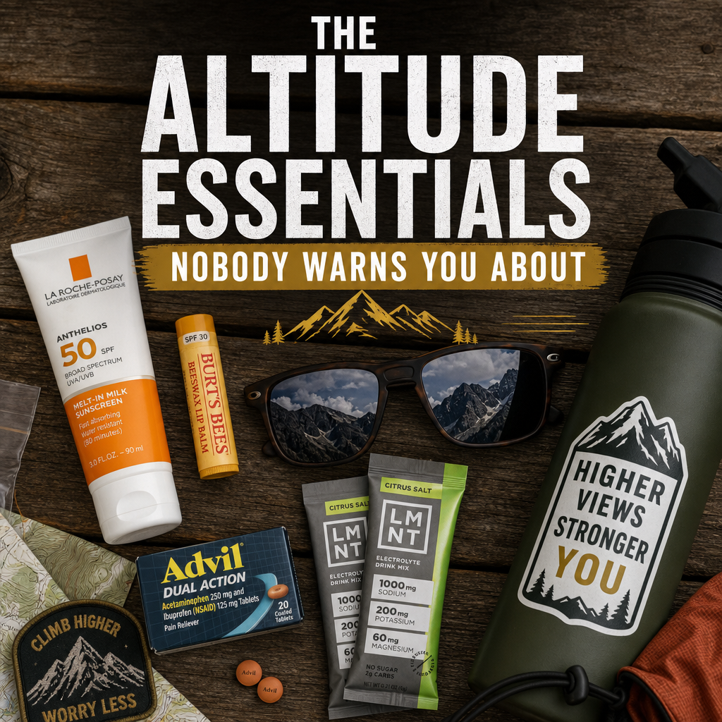 Mountain town essentials packing — sunscreen chapstick sunglasses altitude