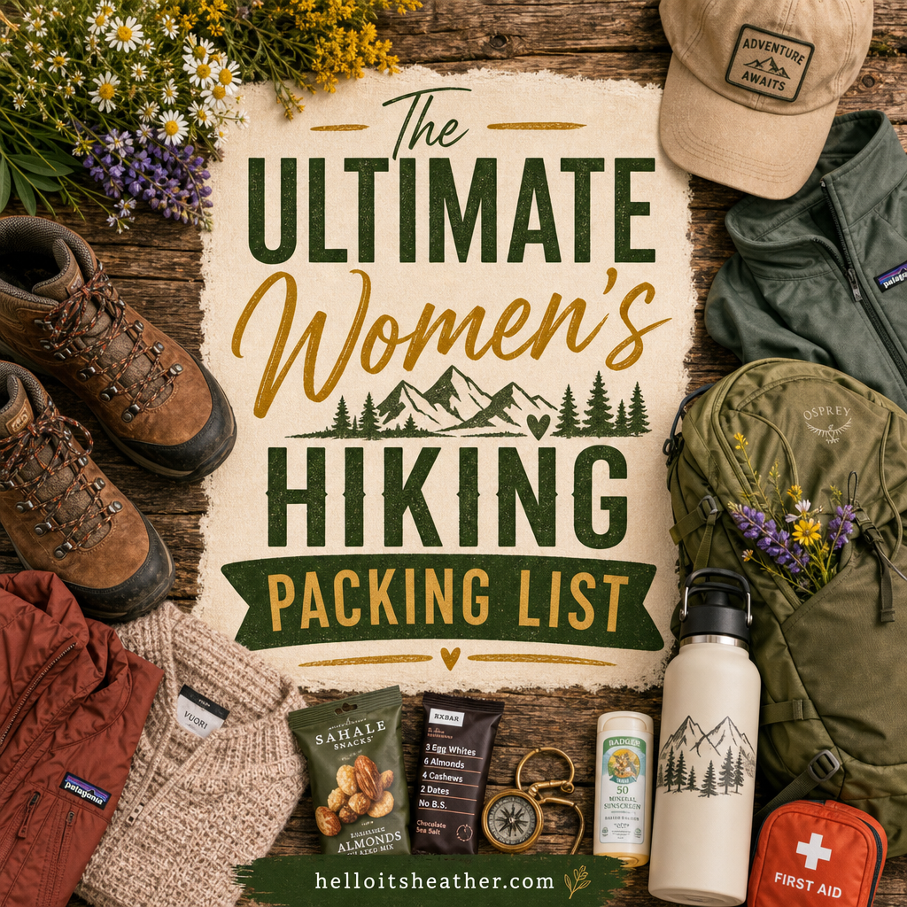 Pinterest pin — Ultimate Women's Hiking Packing List helloitsheather.com