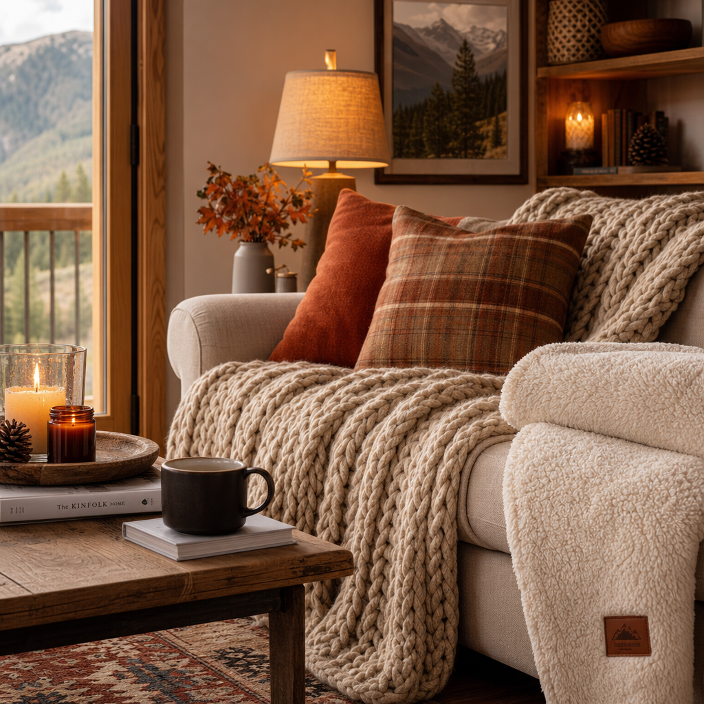 Cozy fall living room refresh with throws and candles